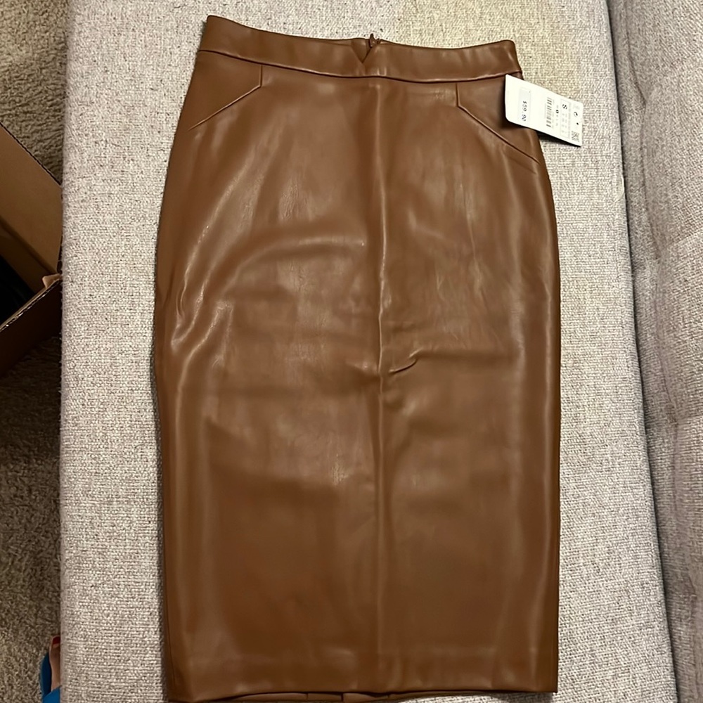 Zara tan midi pencil skirt